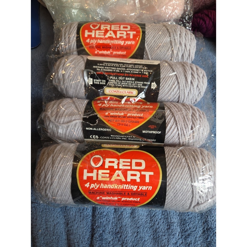VINTAGE Red Heart Yarn 4-PLY KNIT AND CROCHET #412 Silver-99g 3.5oz Handknitting